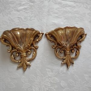 2 Gold Wall Sconces Planters Syroco Vintage